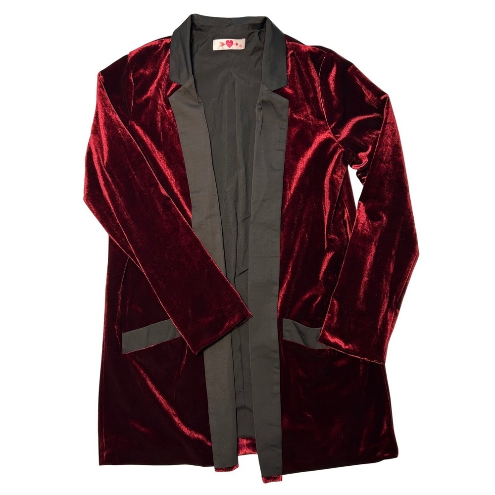 Buddy Love Red Velvet Open Front Blazer Jacket Dark‎ Academia Glam Costume XS